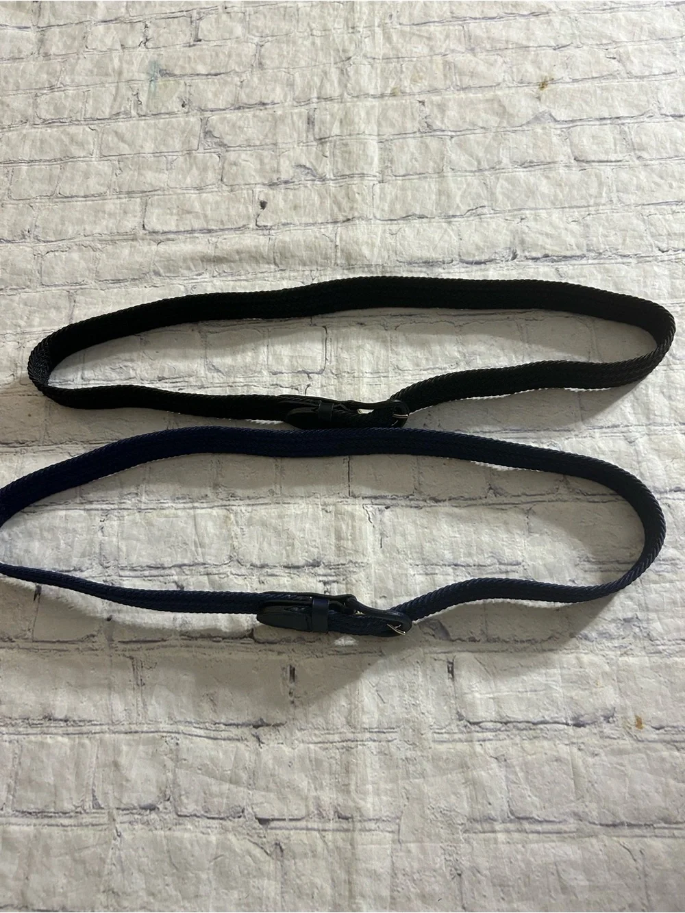 VINTAGE BONDED LEATHER BLACK & NAVY TAIWAN MADE WOVEN STRETCH MENS BELTS L 38-40